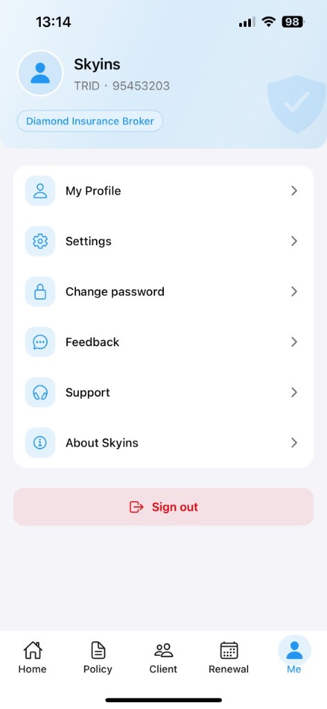 Skyins App profile